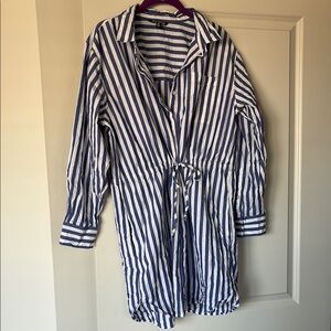 Blue and White Striped Shirt Dress
